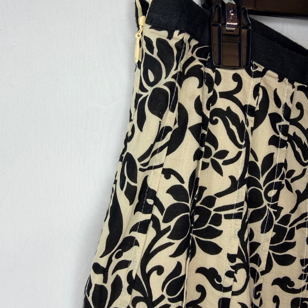 Lauren Ralph Lauren Black Cream Damask Floral Pleated Cotton Midi Skirt Size 10 - Picture 5 of 6